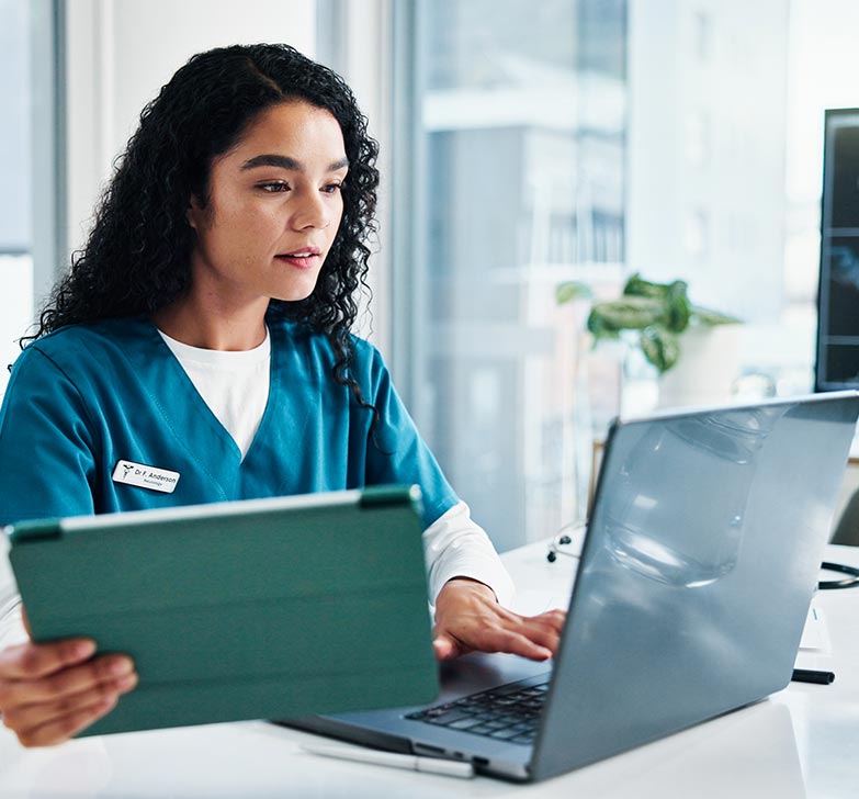 ABW-Medical-front-end-support-woman-using-computer ABW Medical front end support